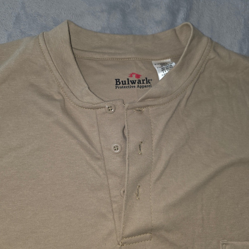 Bulwark‎ FR Henley Shirt Mens 4XL Tan Khaki Flame Resistant Long Sleeve